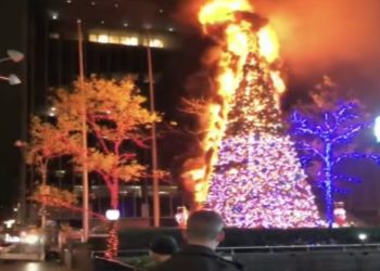 Video Shows Fox News Christmas Tree on Fire in NYC, Arson Suspect Arrested